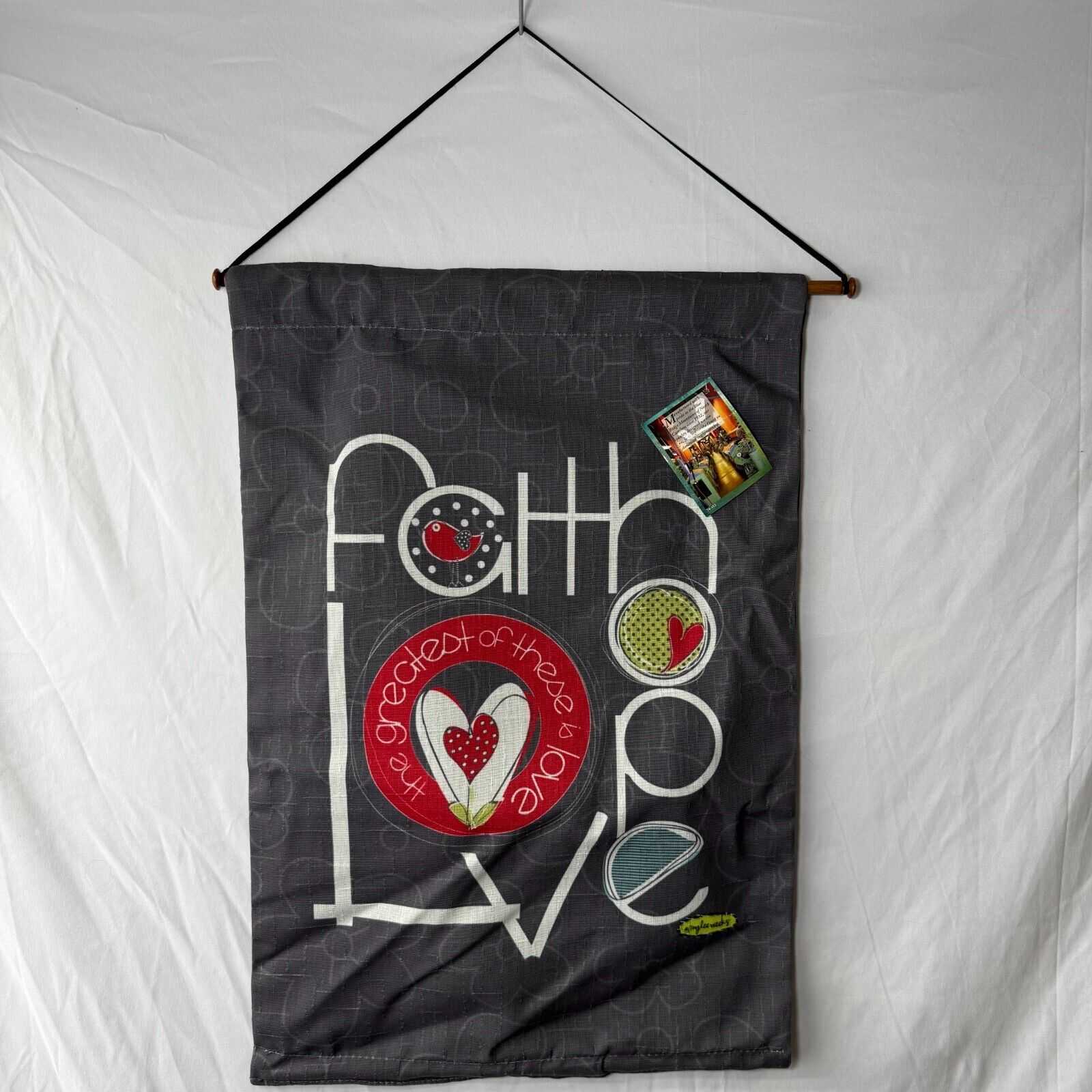 17x26in Wall Hanging Tapestry Bannerette Faith Hope Love Black Christian Decor