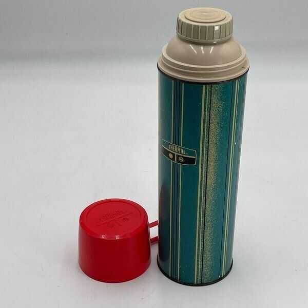 1969 Metal Thermos Pint Size Blue Stripe #2233 King Seeley