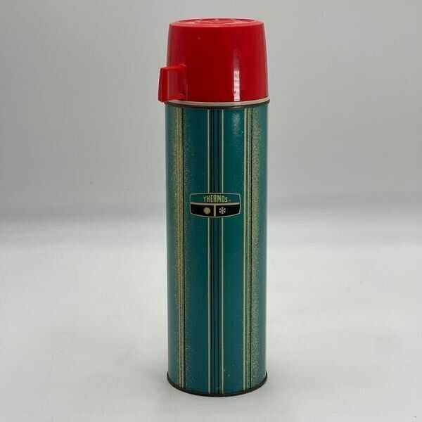 1969 Metal Thermos Pint Size Blue Stripe #2233 King Seeley