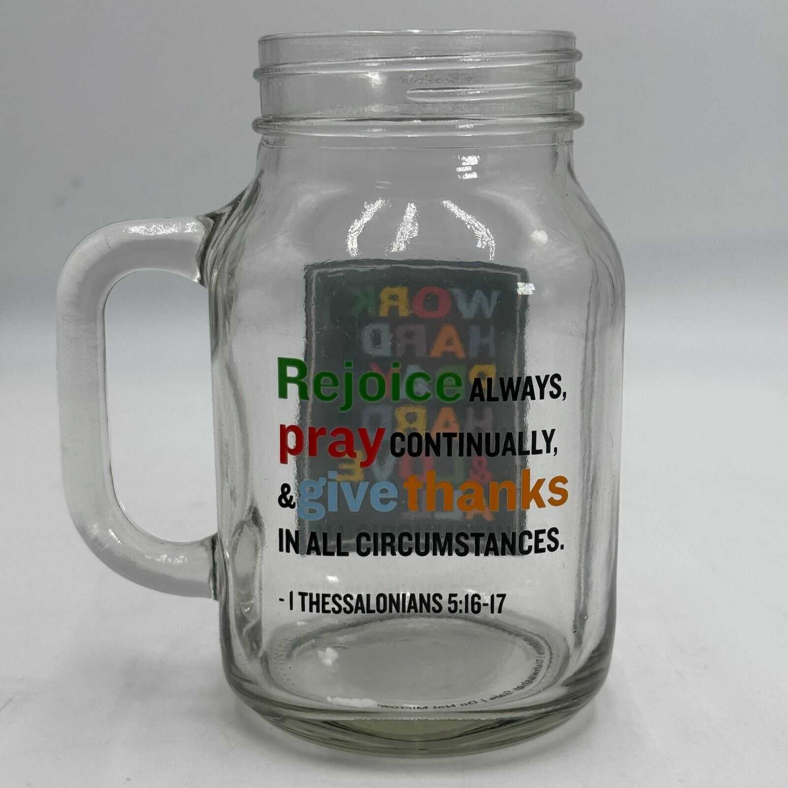 20oz Glass Mason Jar Handled Drinking Mug Work Hard Pray Hard Love All NIB