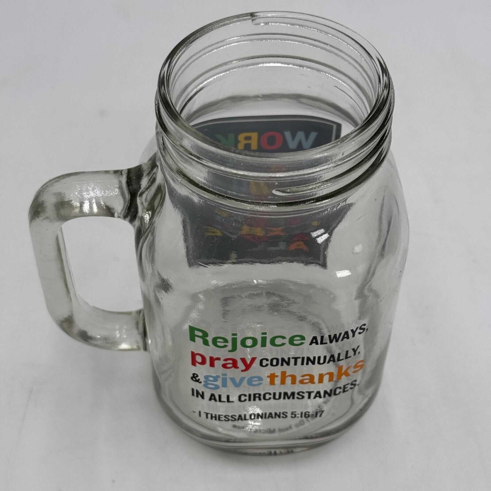 20oz Glass Mason Jar Handled Drinking Mug Work Hard Pray Hard Love All NIB