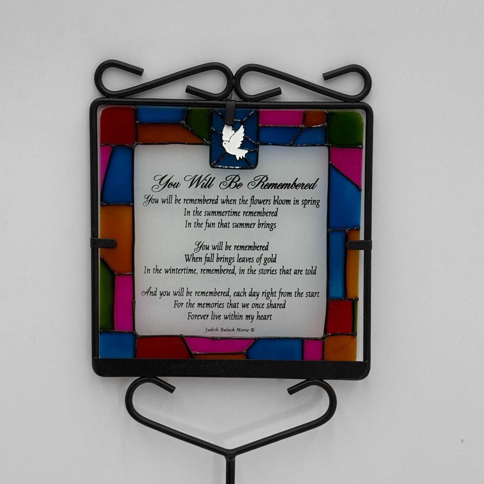 22in Metal Black Yard Stake Stained Glass Sign You Will Be Remembered Memorial