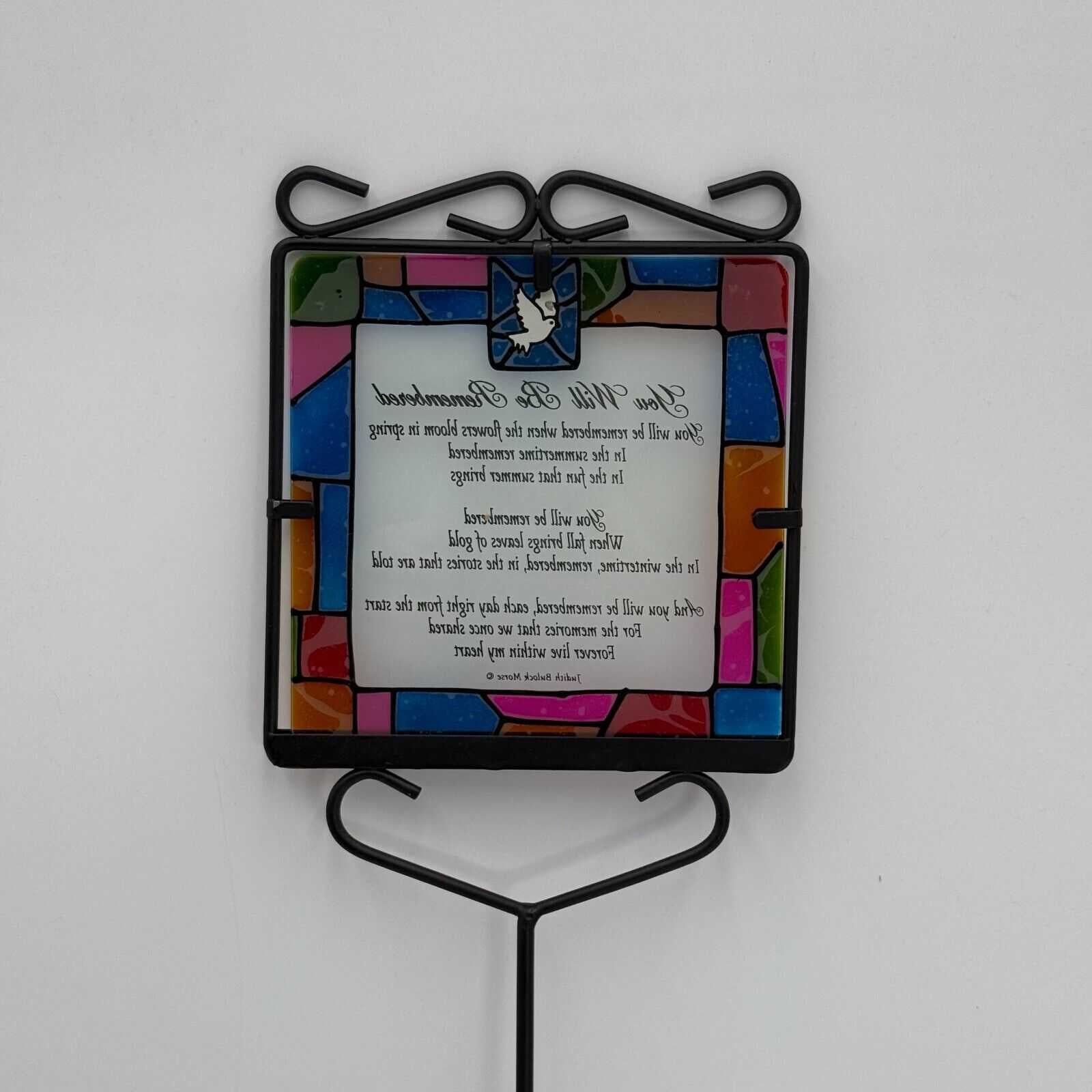 22in Metal Black Yard Stake Stained Glass Sign You Will Be Remembered Memorial