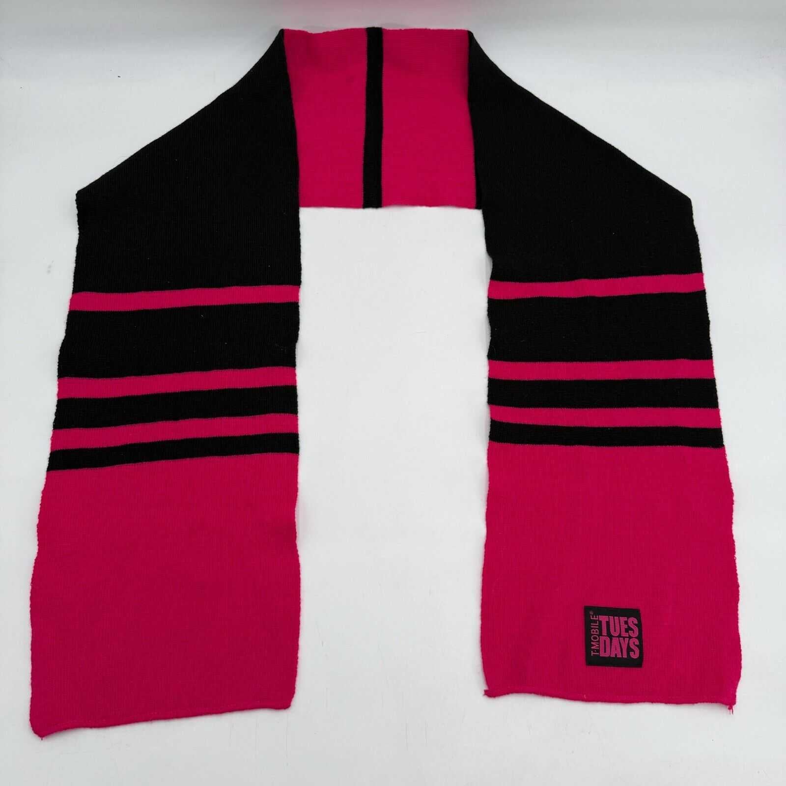 2pc Set Matching Warm Scarf & Beanie Pink Black Stripes Hat Cap T-Mobile Winter