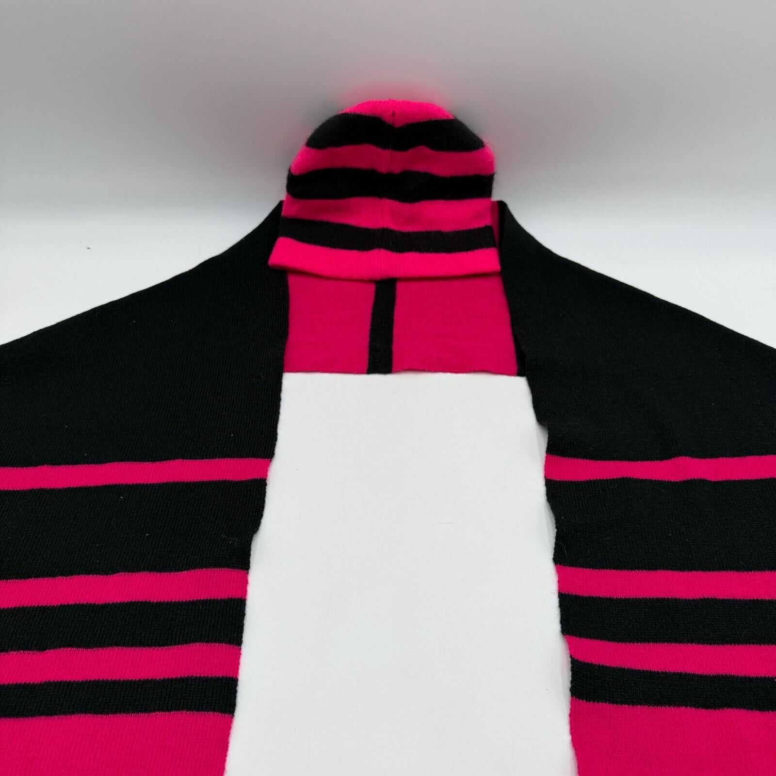 2pc Set Matching Warm Scarf & Beanie Pink Black Stripes Hat Cap T-Mobile Winter