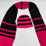 2pc Set Matching Warm Scarf & Beanie Pink Black Stripes Hat Cap T-Mobile Winter