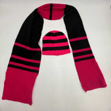 2pc Set Matching Warm Scarf & Beanie Pink Black Stripes Hat Cap T-Mobile Winter