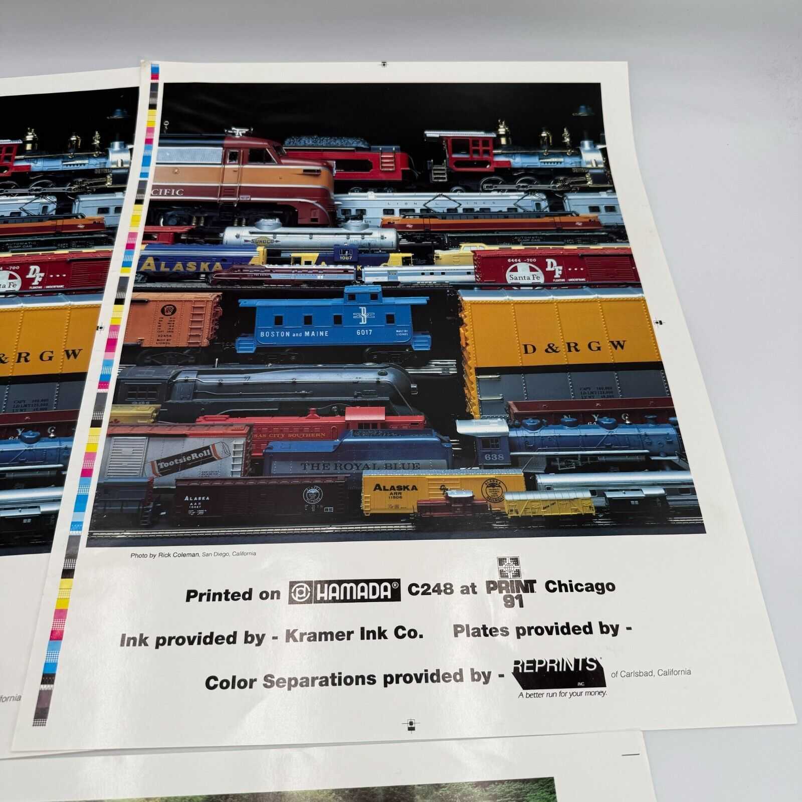 3 Chicago Prints Vintage Locomotive Train & Duplicate Model Rail Car 14x20