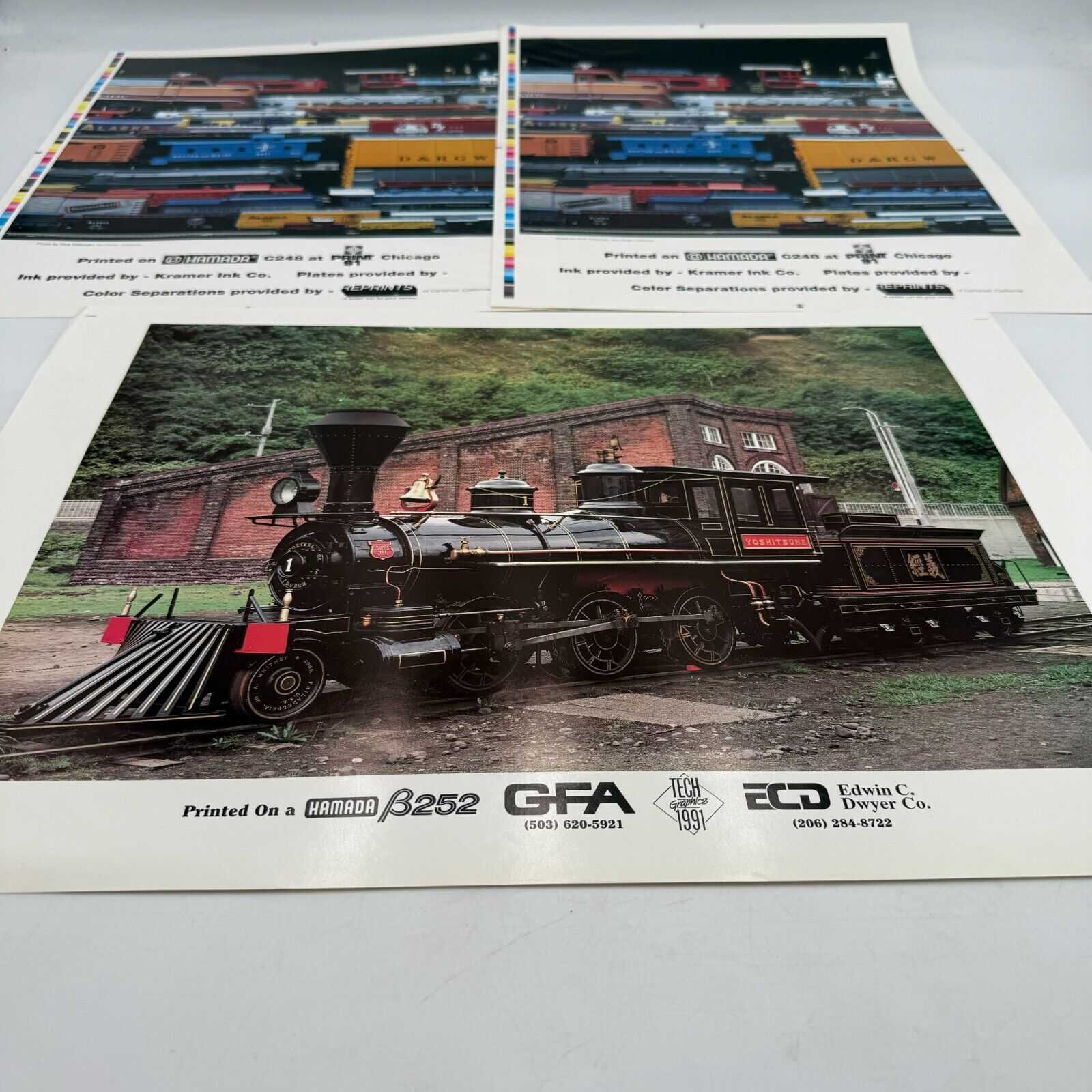 3 Chicago Prints Vintage Locomotive Train & Duplicate Model Rail Car 14x20