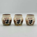 3pc Set Kitchen Spice Shakers Paprika Celery Onion Powder 2.5in Ceramic Rooster