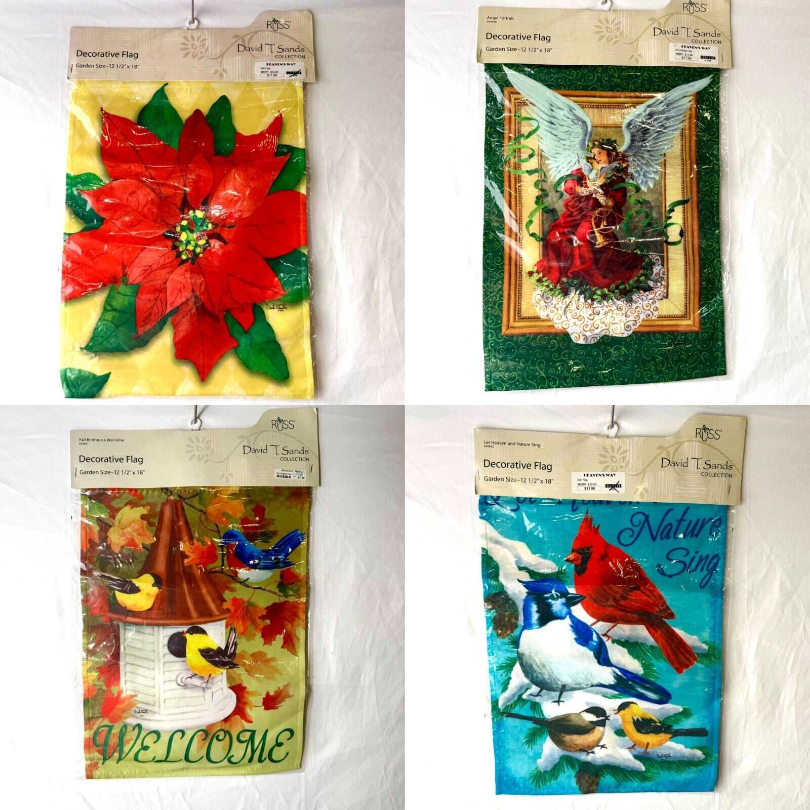 4pk 12x18in Decorative Flags Garden Heaven Nature Fall Birdhouse Angel New