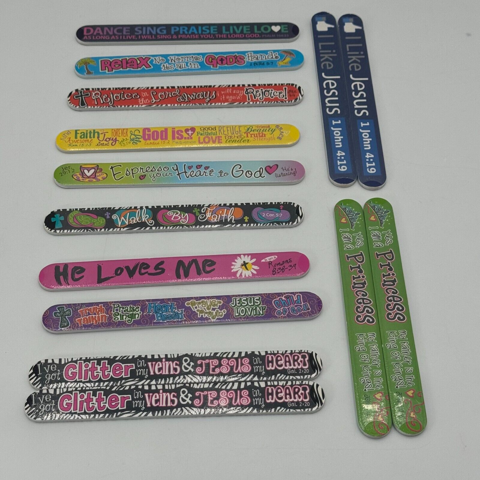 Lot of 23 Colorful Nail Files - 9 Plastic & 14 Foam W/ Christian Design Styles