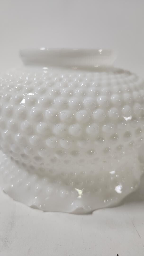 Vintage Hobnail White Glass Hurricane Lampshade With Classic Ruffled Edge