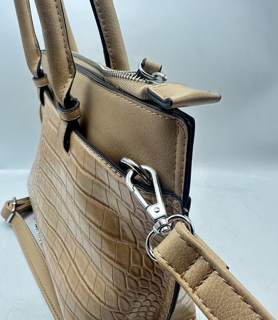 Enzo Angiolini Vintage Glazed Beige Alligator Print Pattern Leather Handbag