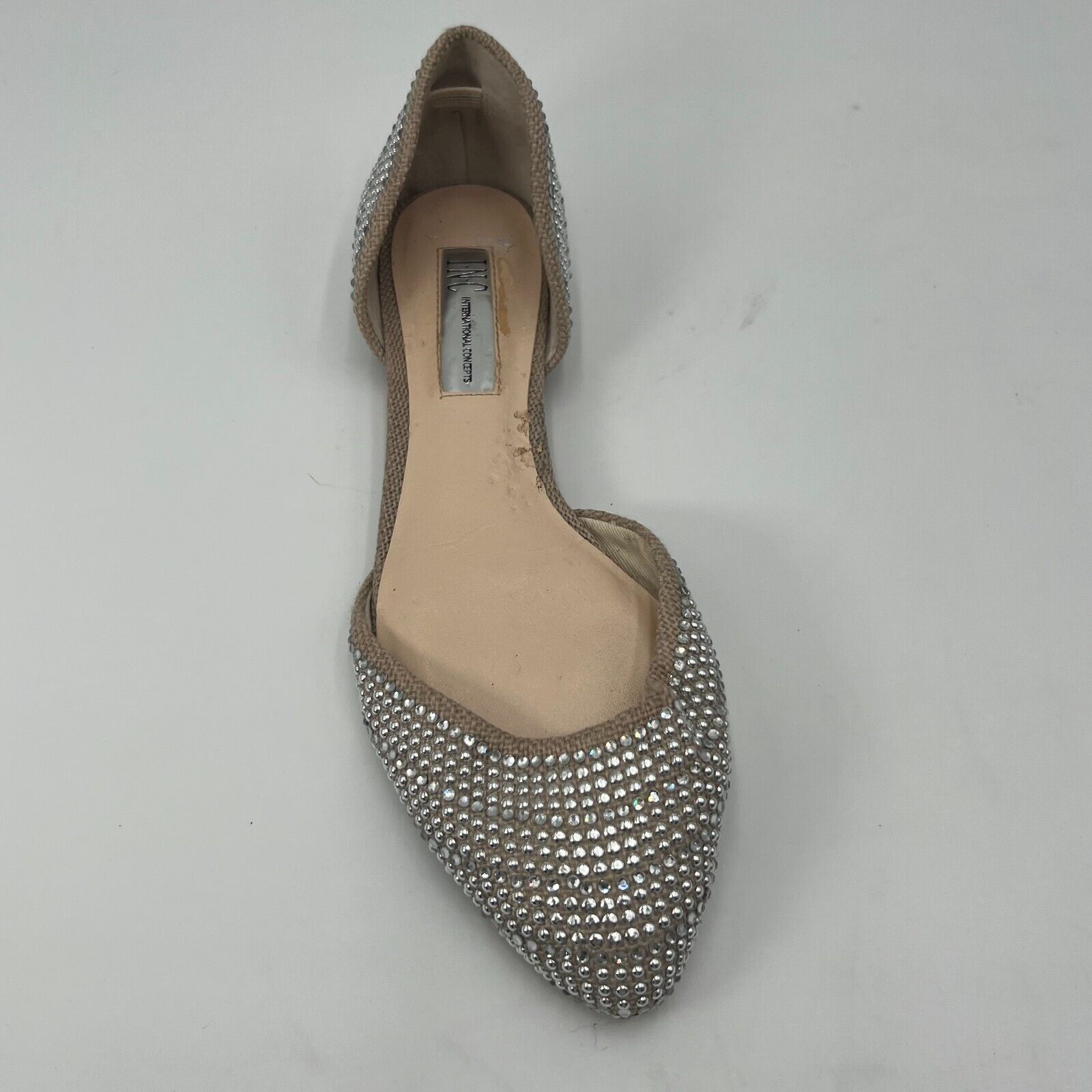 INC International Concepts Pointed Toe Flats Sparkle Silver Rinestone Size 6 Wom