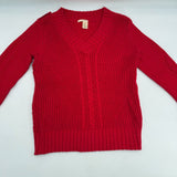 DKNY Sweater Red Pullover V-neck Ribbed Edges Cord Knitted Women’s Size Large US