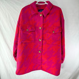 Scoop Womens Oversized Fleece Straight Hem Button Up Sherpa Shacket Pink Size M