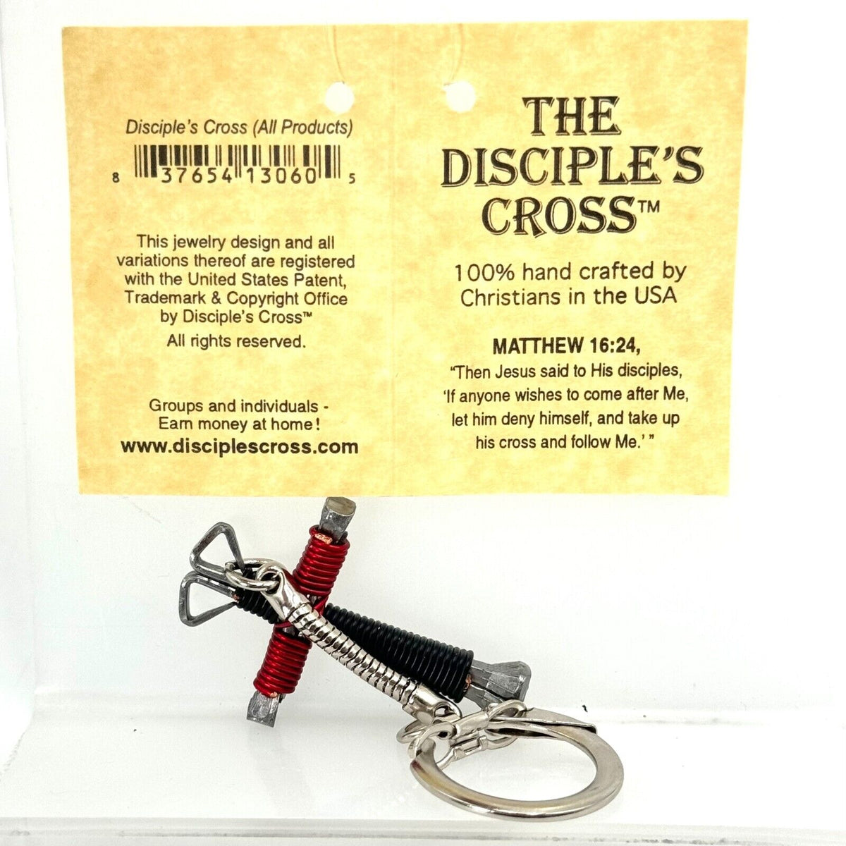 Disciple’s Cross Hand Crafted Metal USA Christian Art Red Black Keychain NWT