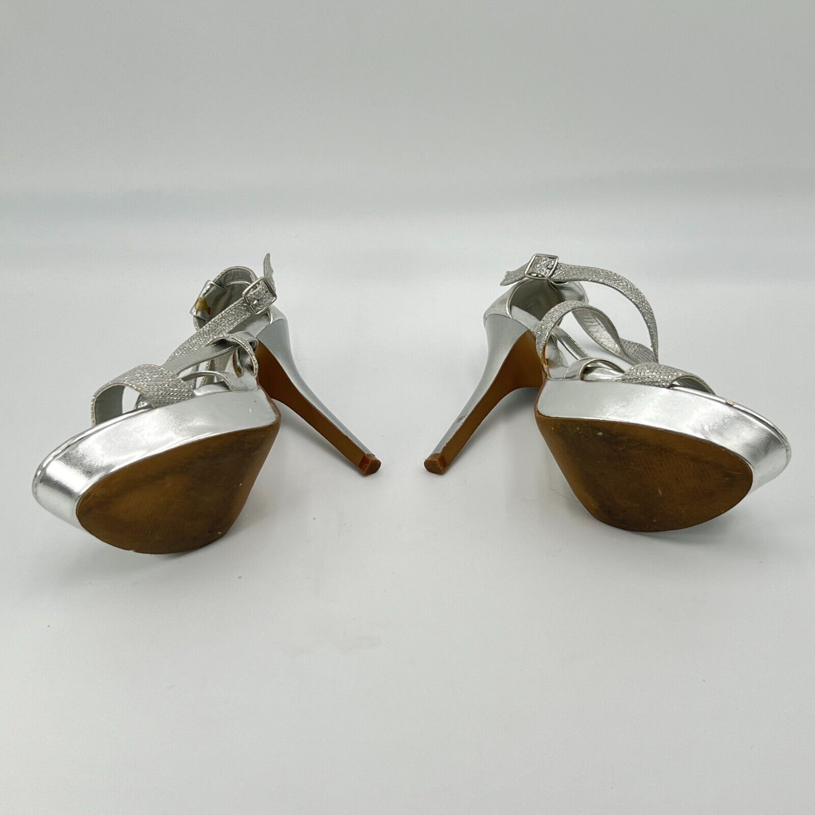 DEB 5 Inch Heels Platform Sandle Silver with Jewels Adjustable Buckle Womens Siz