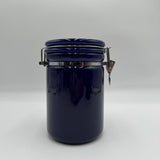 Set of 2 Kitchen Storage Canisters Blue Ceramic Metal Clasp 8” & 6” by 5”