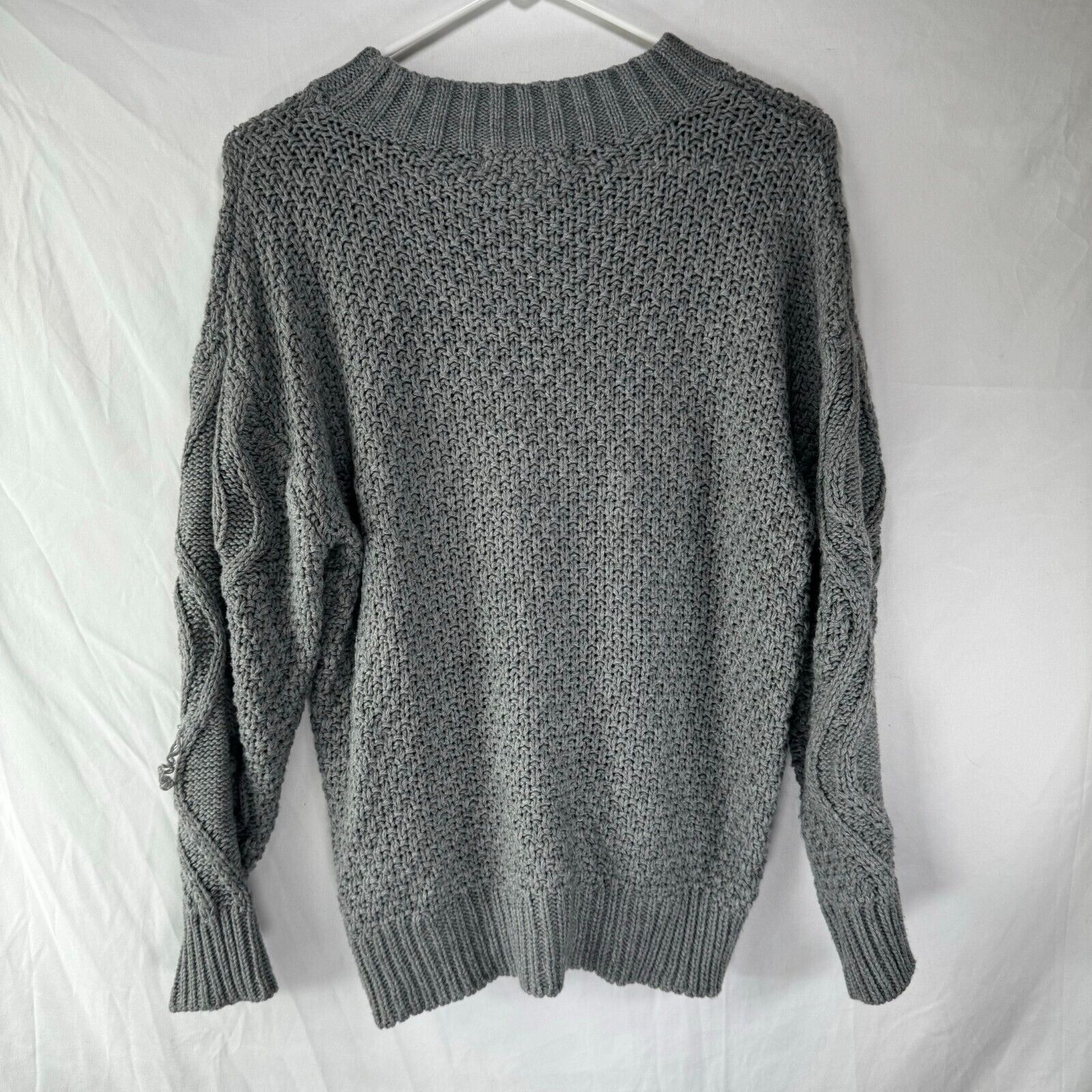 Cotton Emporium Sweater Grey Puffball Knit Woven Crochet Womens Size XS