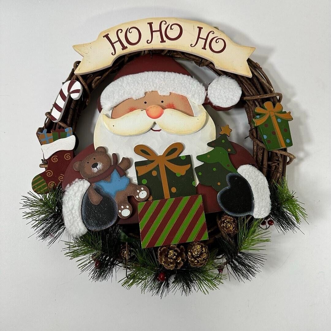 Ho ho ho 14” Wicker & Wood Wreath Christmas Decoration