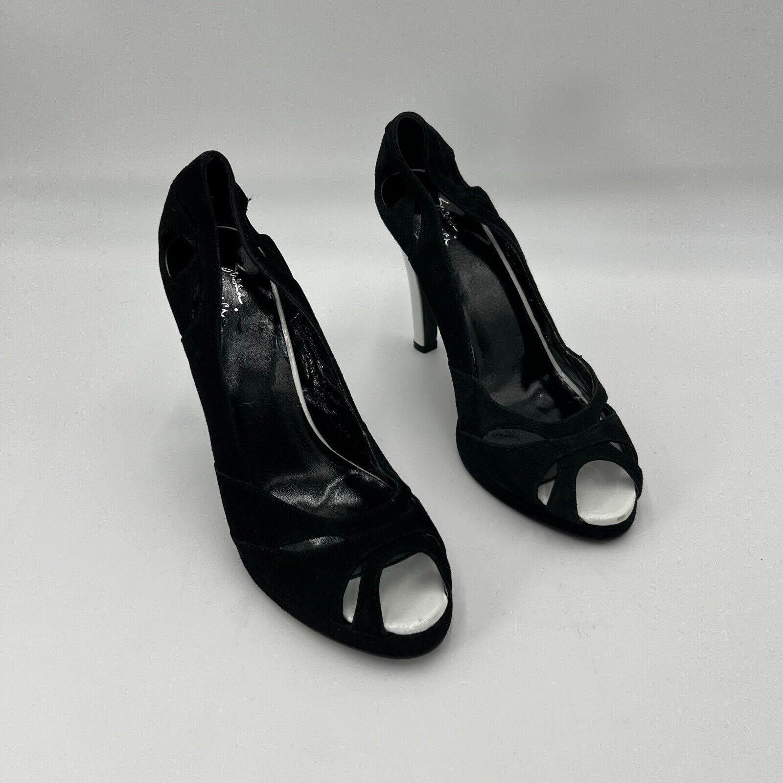 Susan Lucci Designer Pumps 4.5 inch Heel Black Leather Open Toe Womens Size 10M