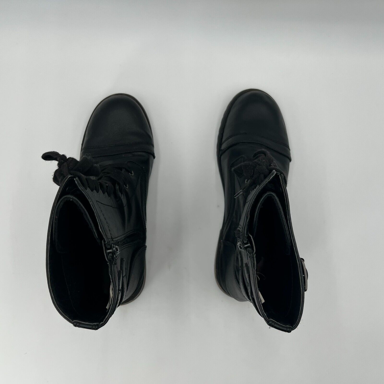 Self Esteem Metro Games Black Combat Boots Lace Up Zipper Buckles Women's Size 8