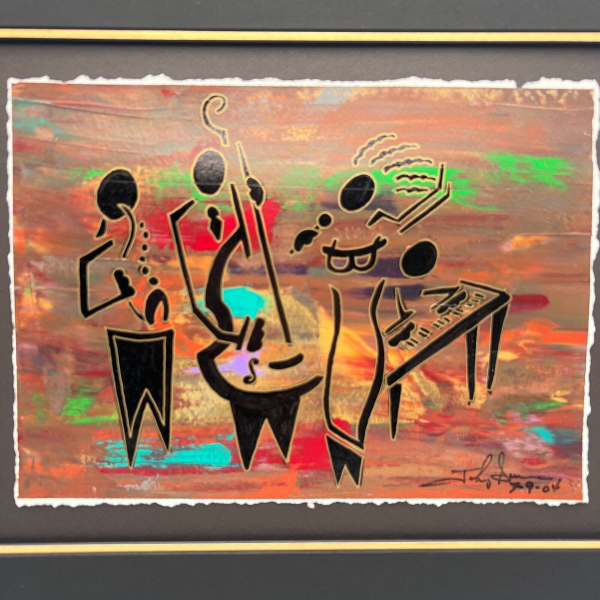 Original John Singer Oil Painting Jazz Band 10x14 Art Matted Frame 21x25"