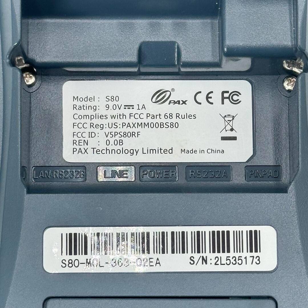 Pax S80 POS Credit Card Machine Terminal Chip Swipe Pin Pad Untested No Cord