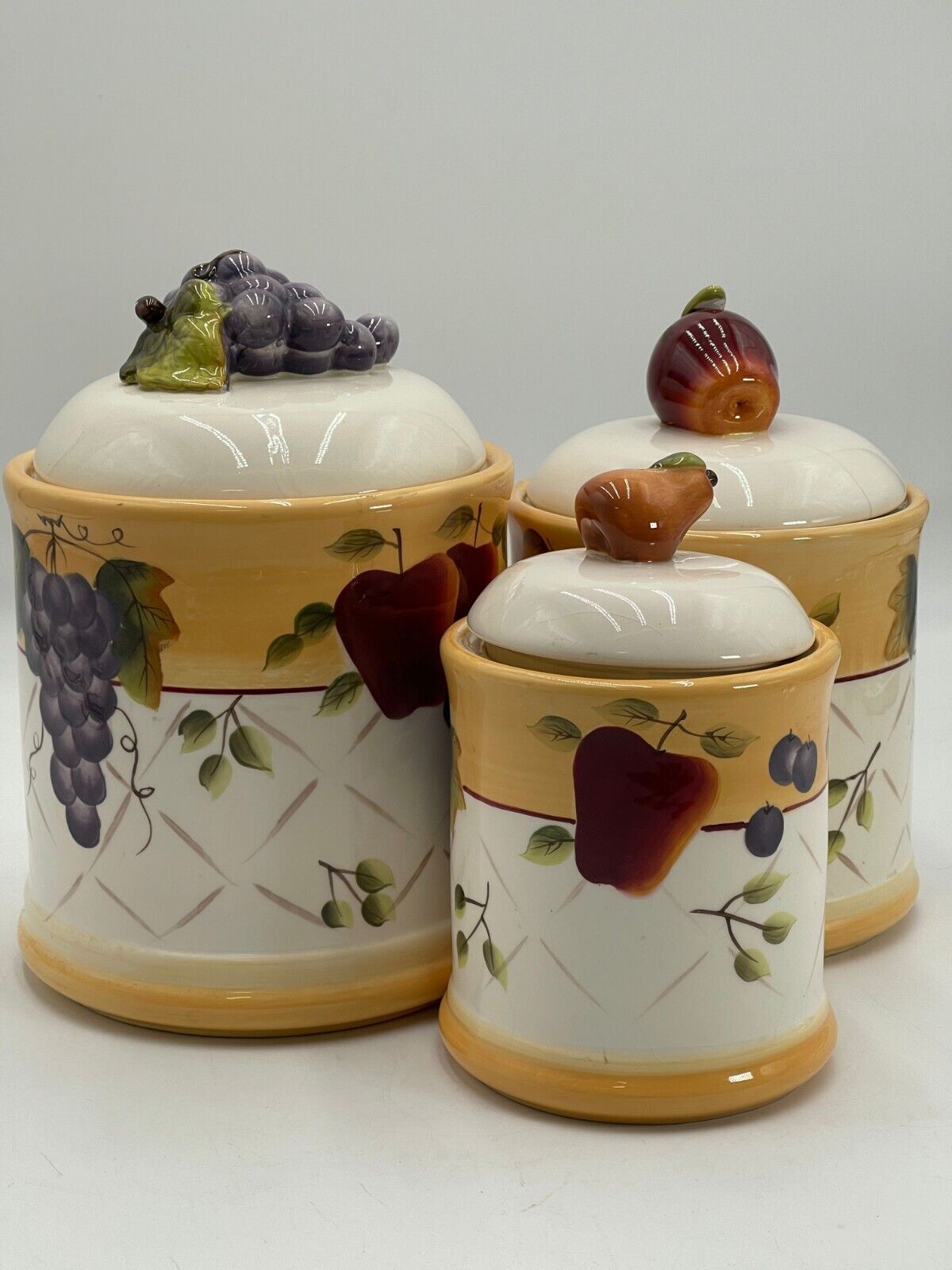 Set of 3 Canister & Lid Sonoma Villa - Rubber Seal Home Decor Storage Jar Cookie