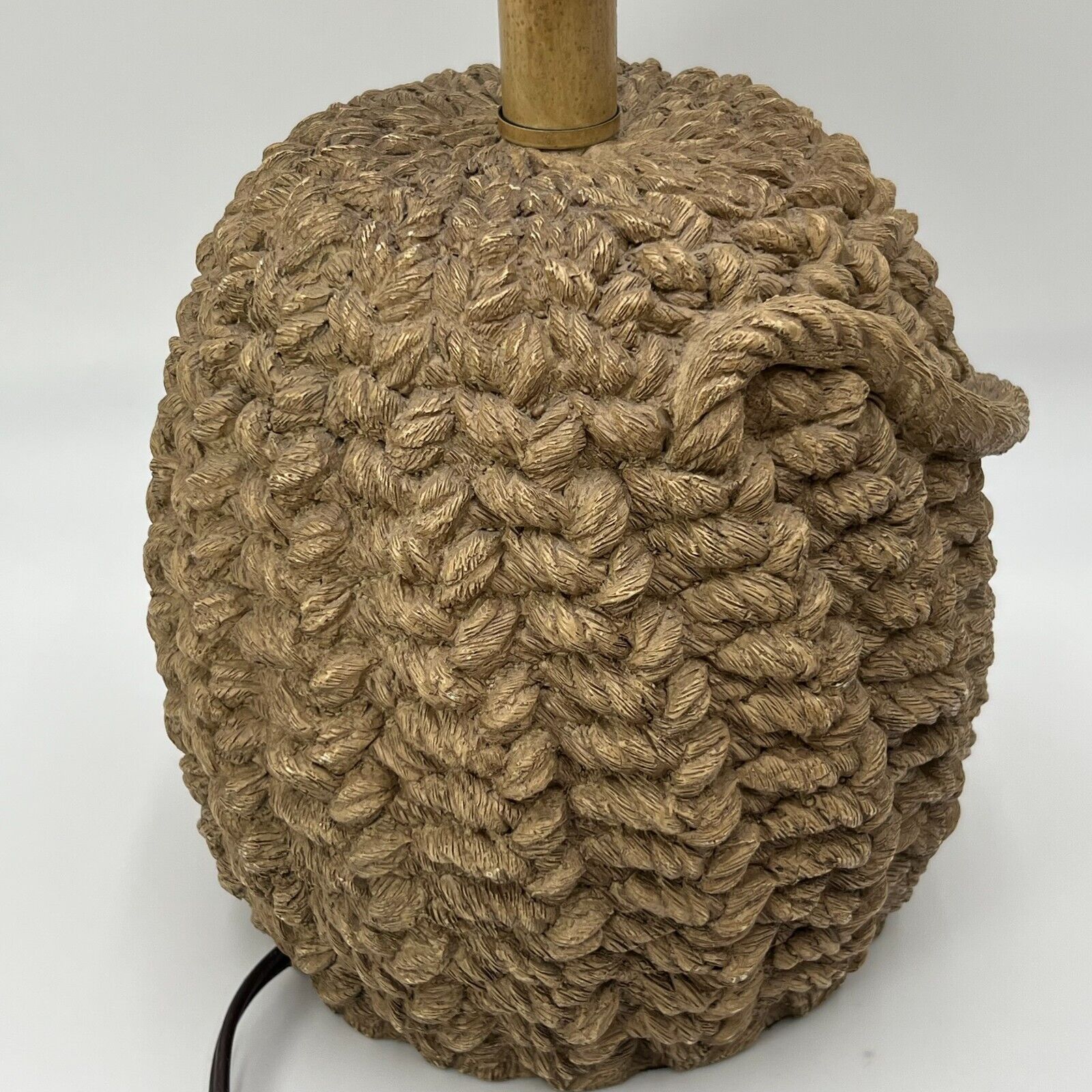 Vintage Carved Wood Rope Knot Design Plug in 19” Table Lamp Tested Work No Shade