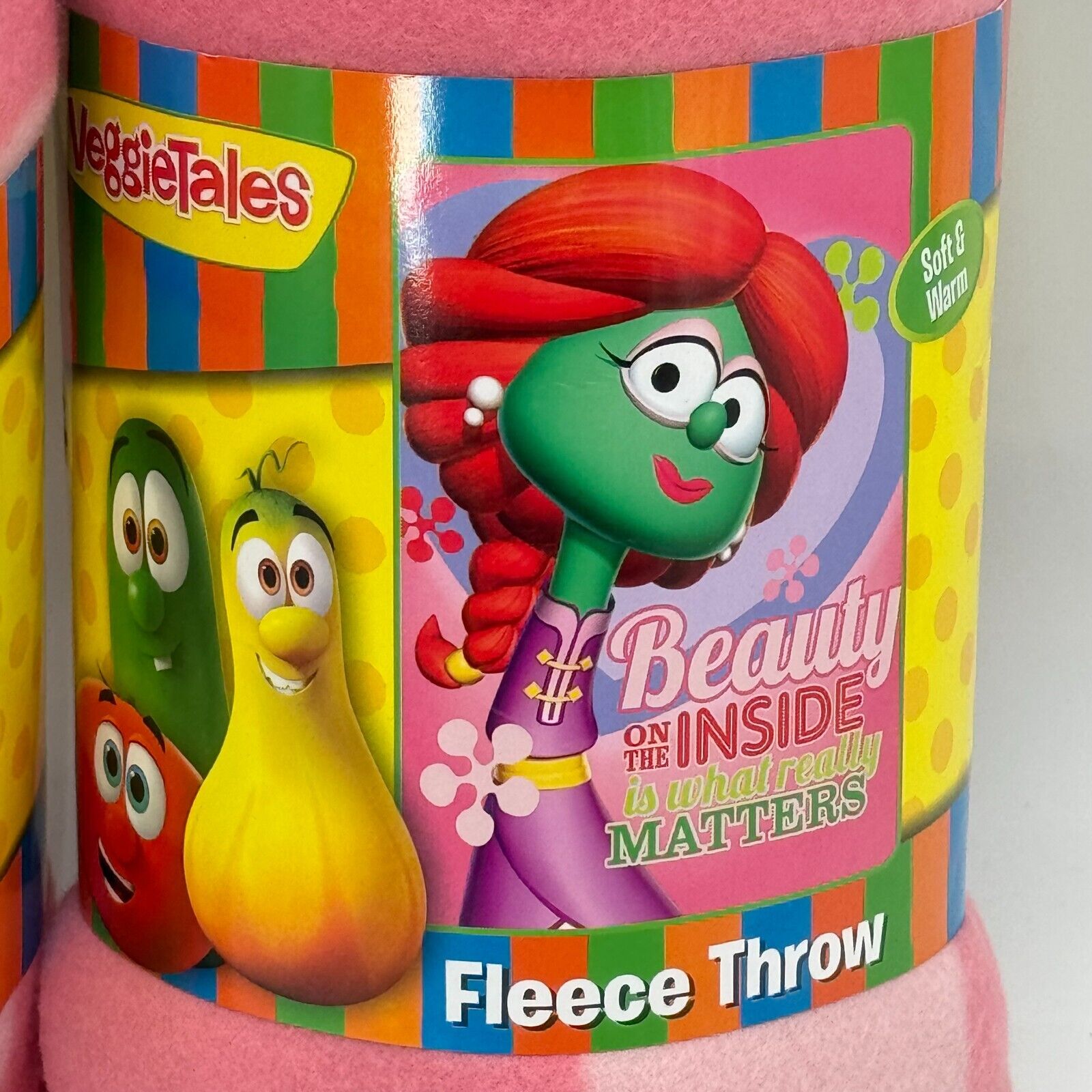 Pair of 2 Veggie Tales 46x60in Fleece Throw Soft Warm Polyester Beauty New