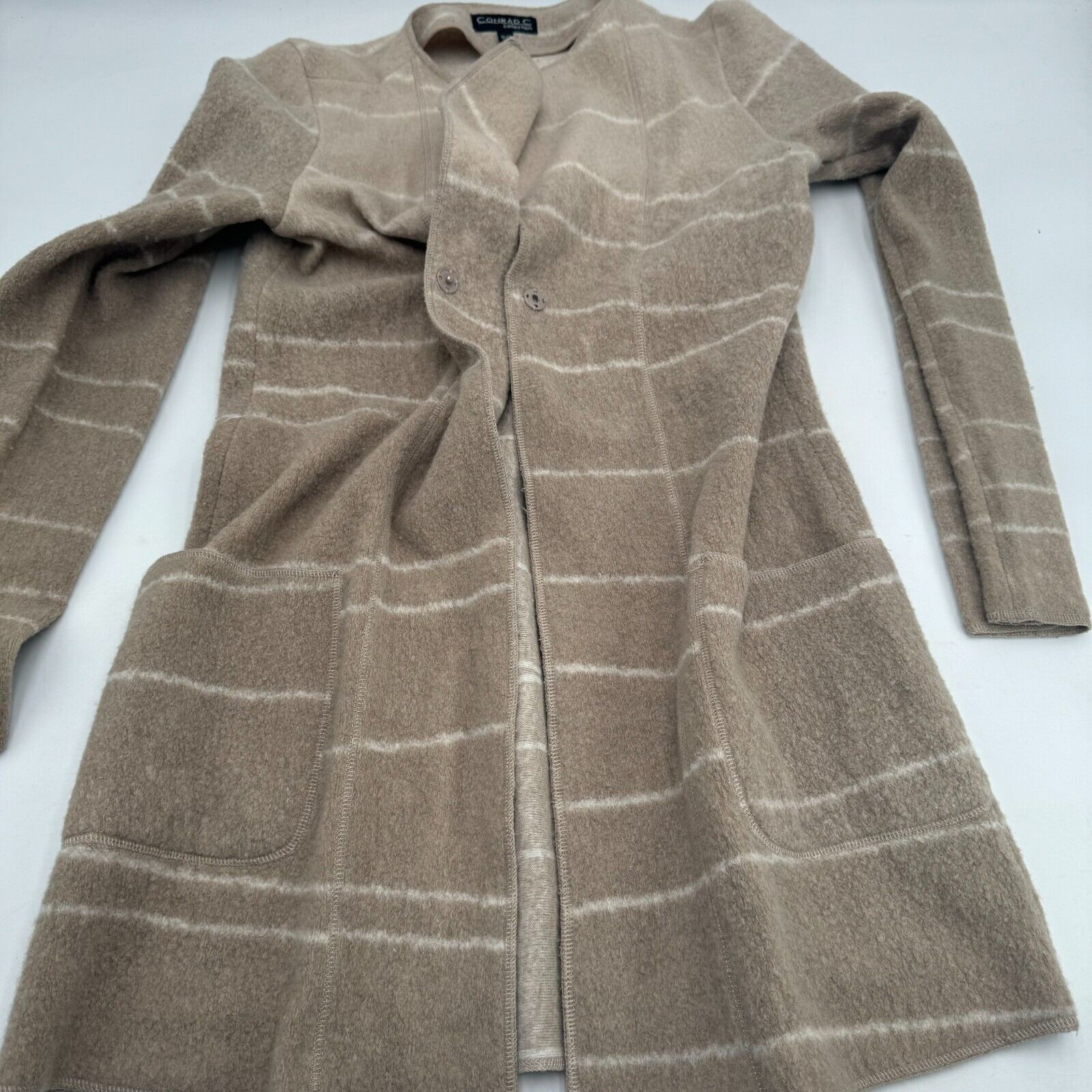 Conrad C Collection Beige Wool Blend Button Coat Sweater Jacket Womens Size M