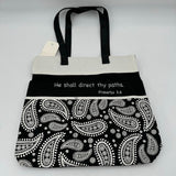 Water Repellent Rugged Polyester Canvas Tote Bag Black & White Proverbs NWT