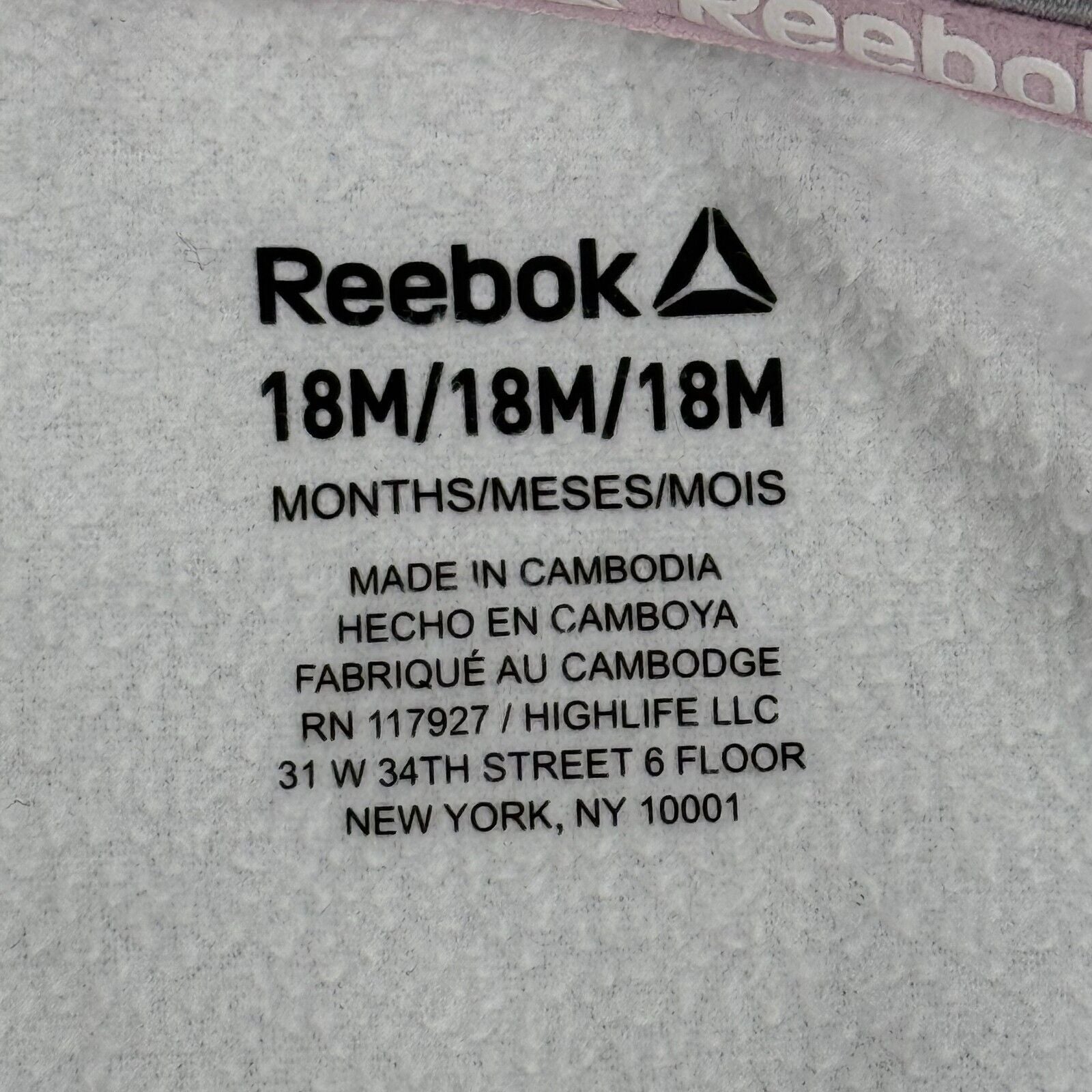 Reebok Girl’s 18mo Infant Full Zip Jacket Grey Pink Long Sleeve Child 18 Months