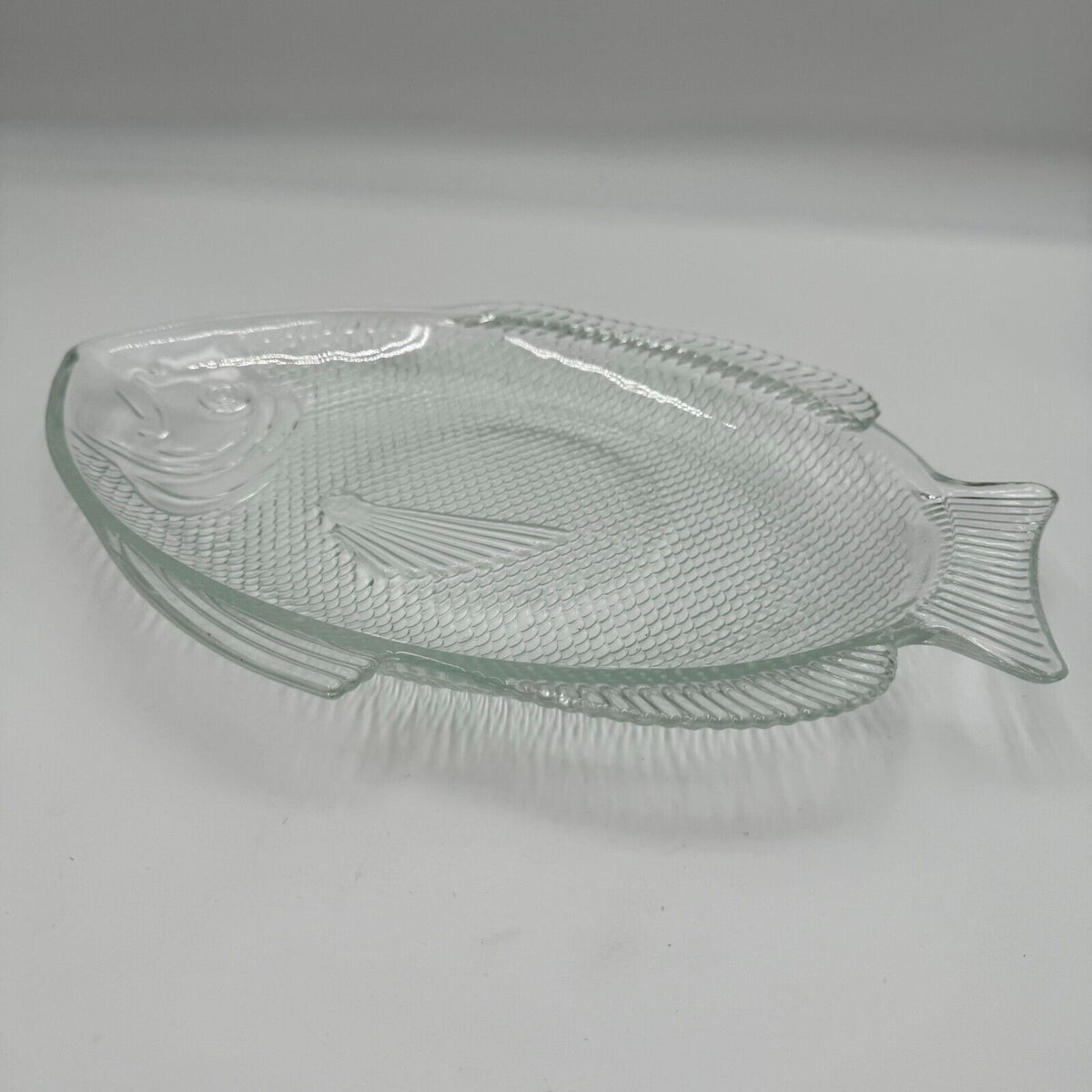 Vintage Clear Glass Ovenproof Fish Shaped Plate, 11" x 8"