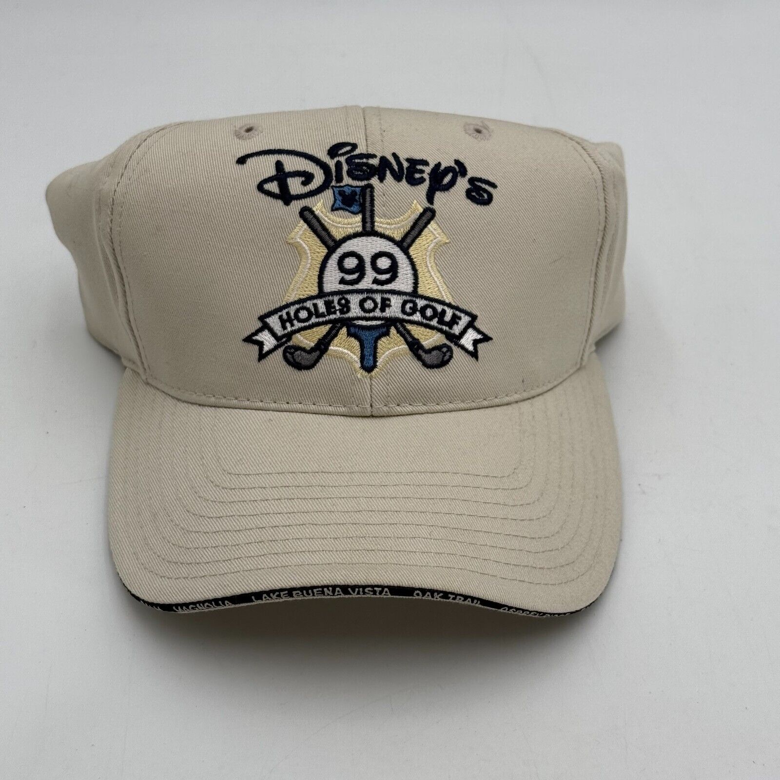 Disney’s 99 Holes of Golf Adjustable Buckle Hat Tan Golfer Cap Walt Disney World