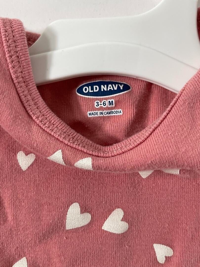 Old Navy Baby Girls Pink with White Hearts One-Piece Size 3-6M