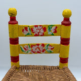 Vintage Hand Painted Child's Chair Mexican Folk Art Wicker Woven Rush Seat Stool