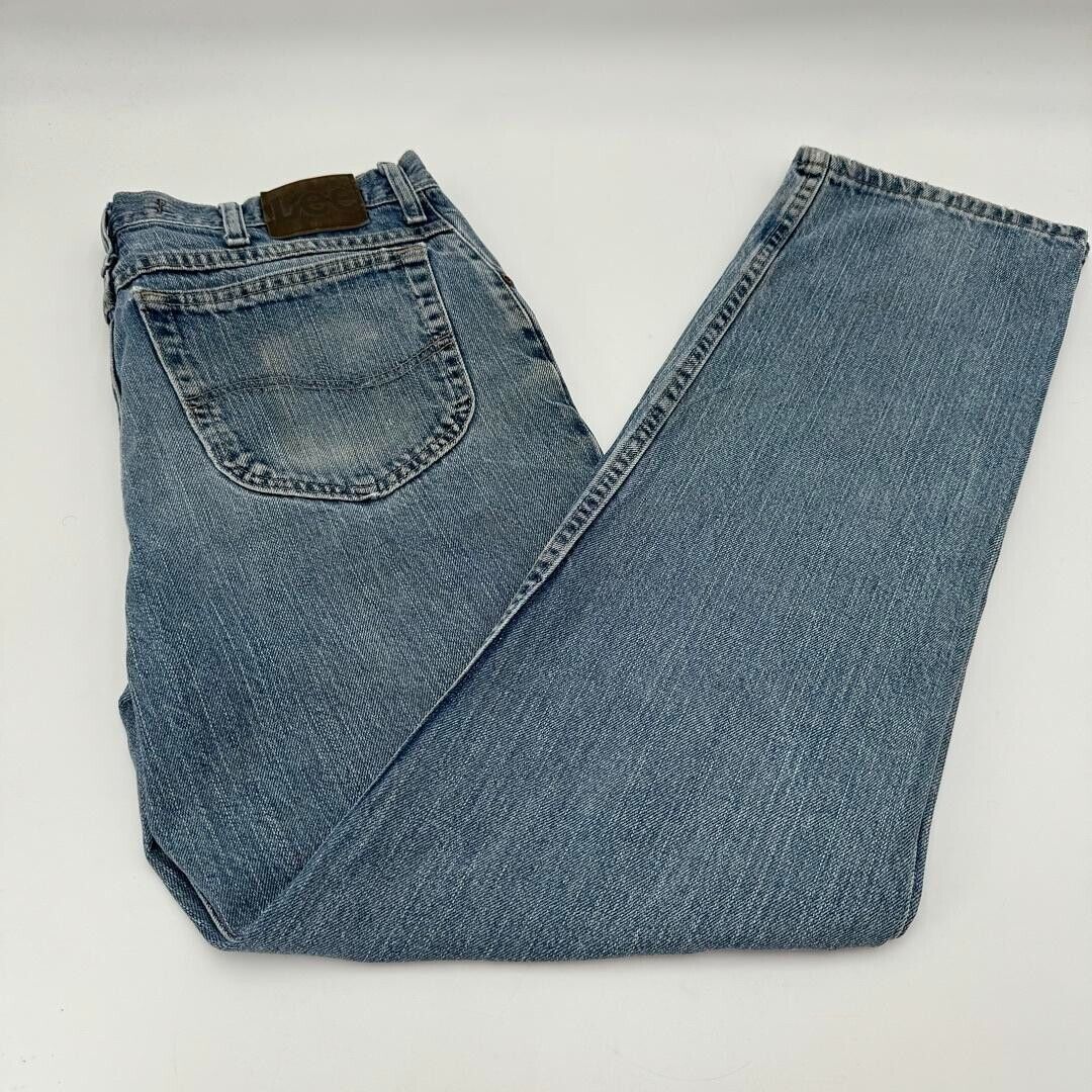 Lee Regular Fit Straight Leg Light Wash Blue Denim Jeans Mens Size 34x32