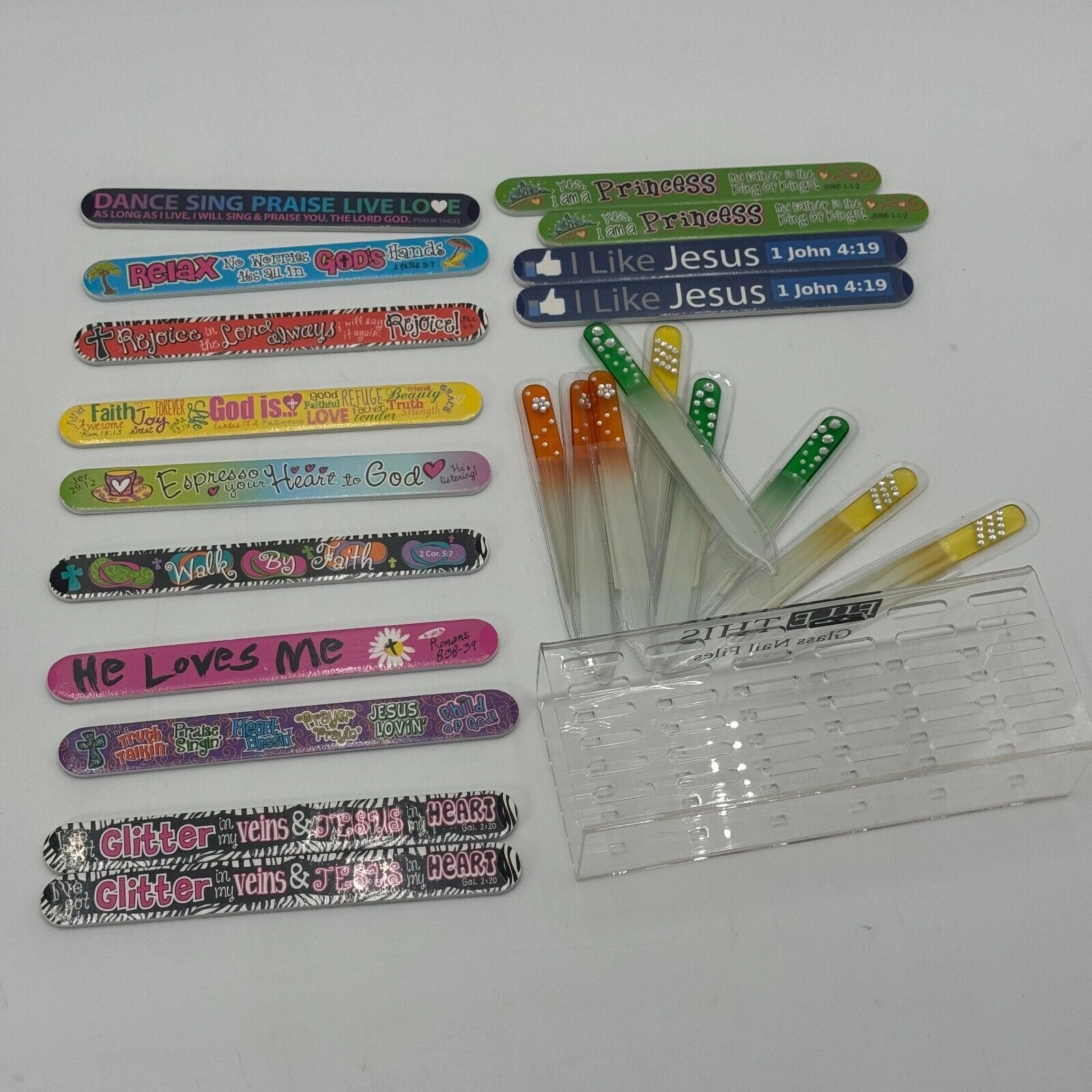 Lot of 23 Colorful Nail Files - 9 Plastic & 14 Foam W/ Christian Design Styles