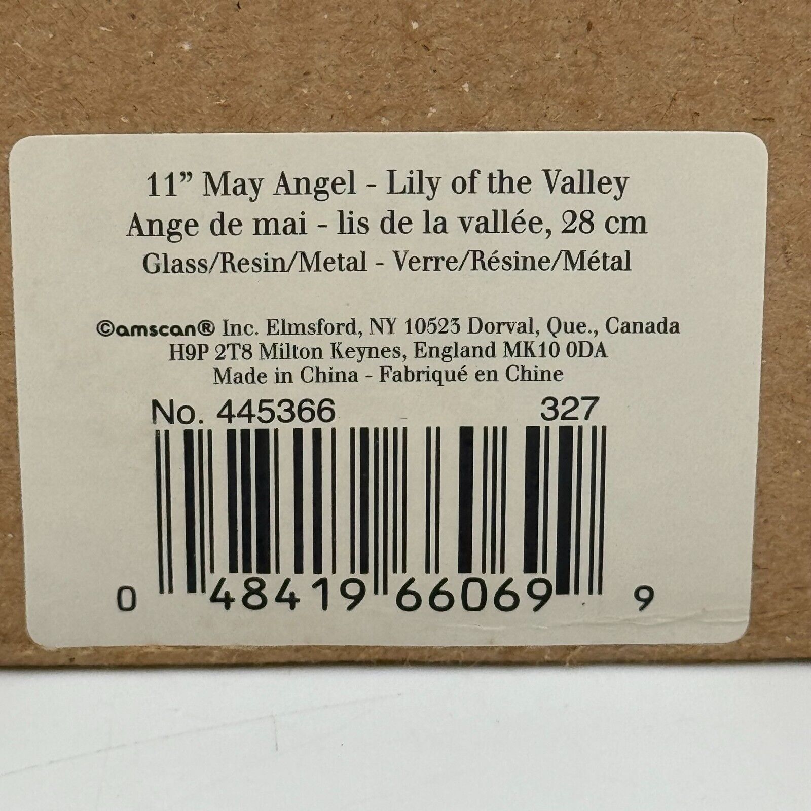 May Born 11in Glass Angel Figurine Flower Metal Stand Engraved Bless Protect New