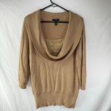 Alfani Cowl Neck Sweater Gold Sparkle Lace 3 quater Sleeve Pullover Size XL