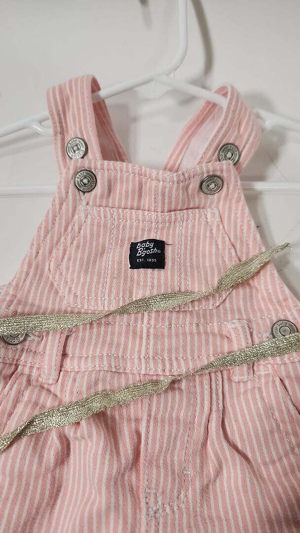 Oshkosh Baby B'gosh Pink & White Hickory Stripe Overalls Size 3 Months