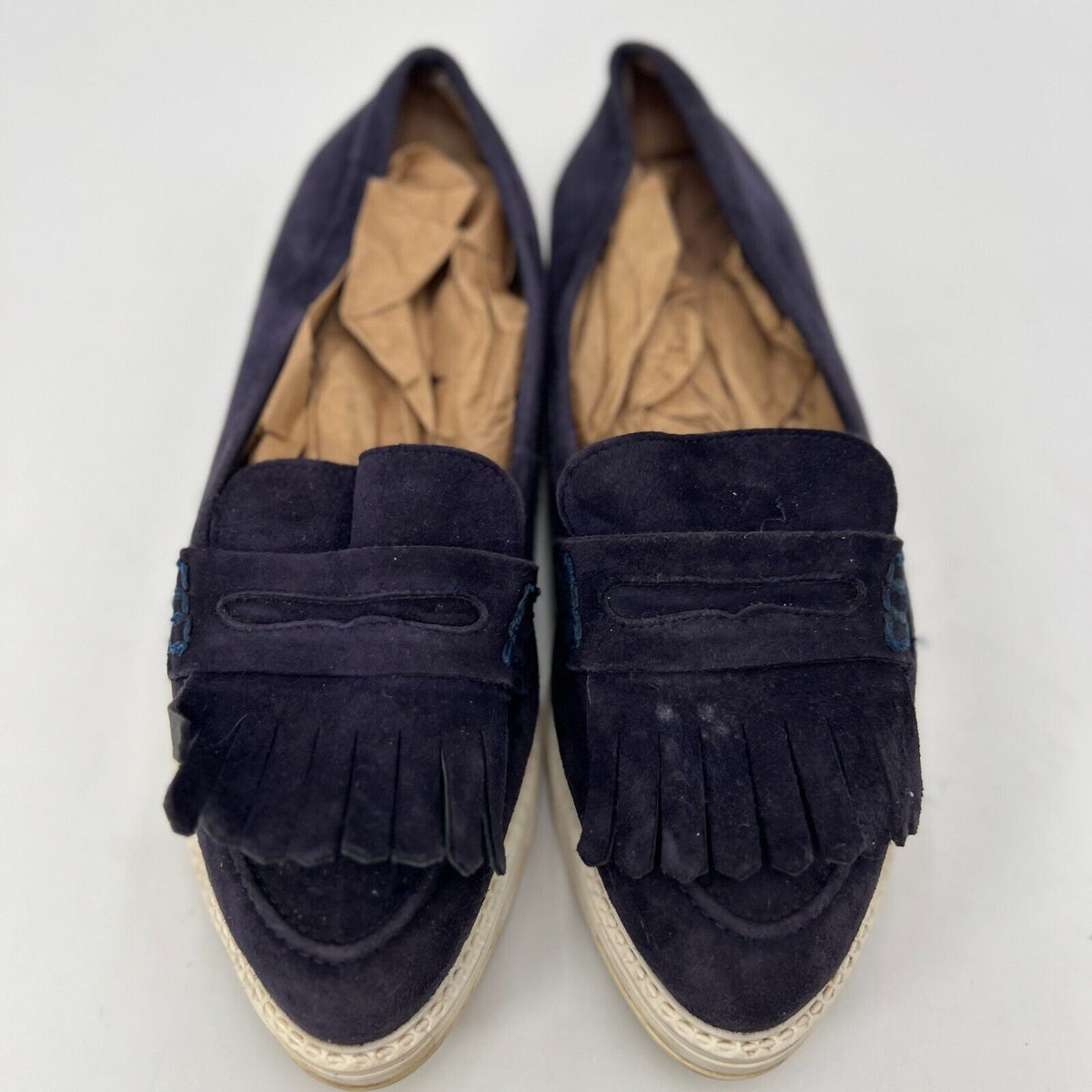 Anthropologie KMB  Womens Slip On Loafer Classic Casual Blue Suede Tassel Sz 7.5