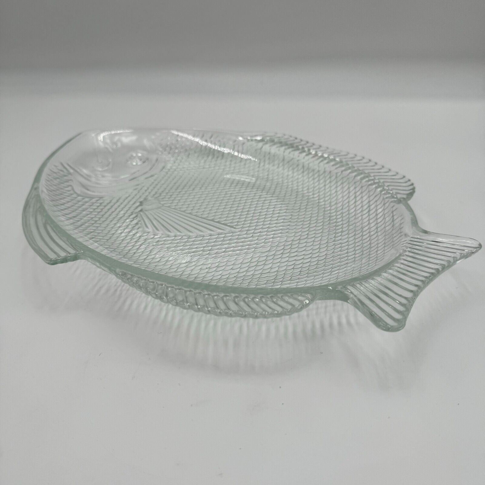 Vintage Clear Glass Ovenproof Fish Shaped Plate, 11" x 8"