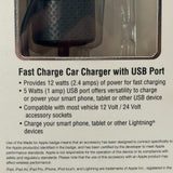 Zgear iPhone Car Fast Charger 12v Plug iPhone Tip USB Port 6’ Coil Cord 17W