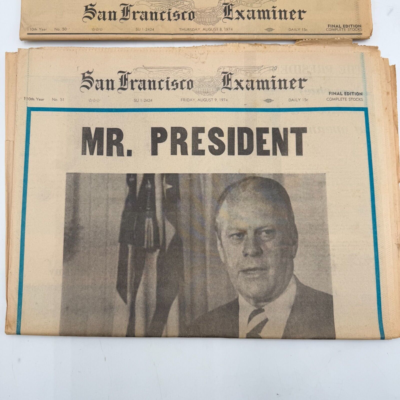 San Francisco Examiner Issues 50 51 Nixon Resigning President Ford Speech 1974