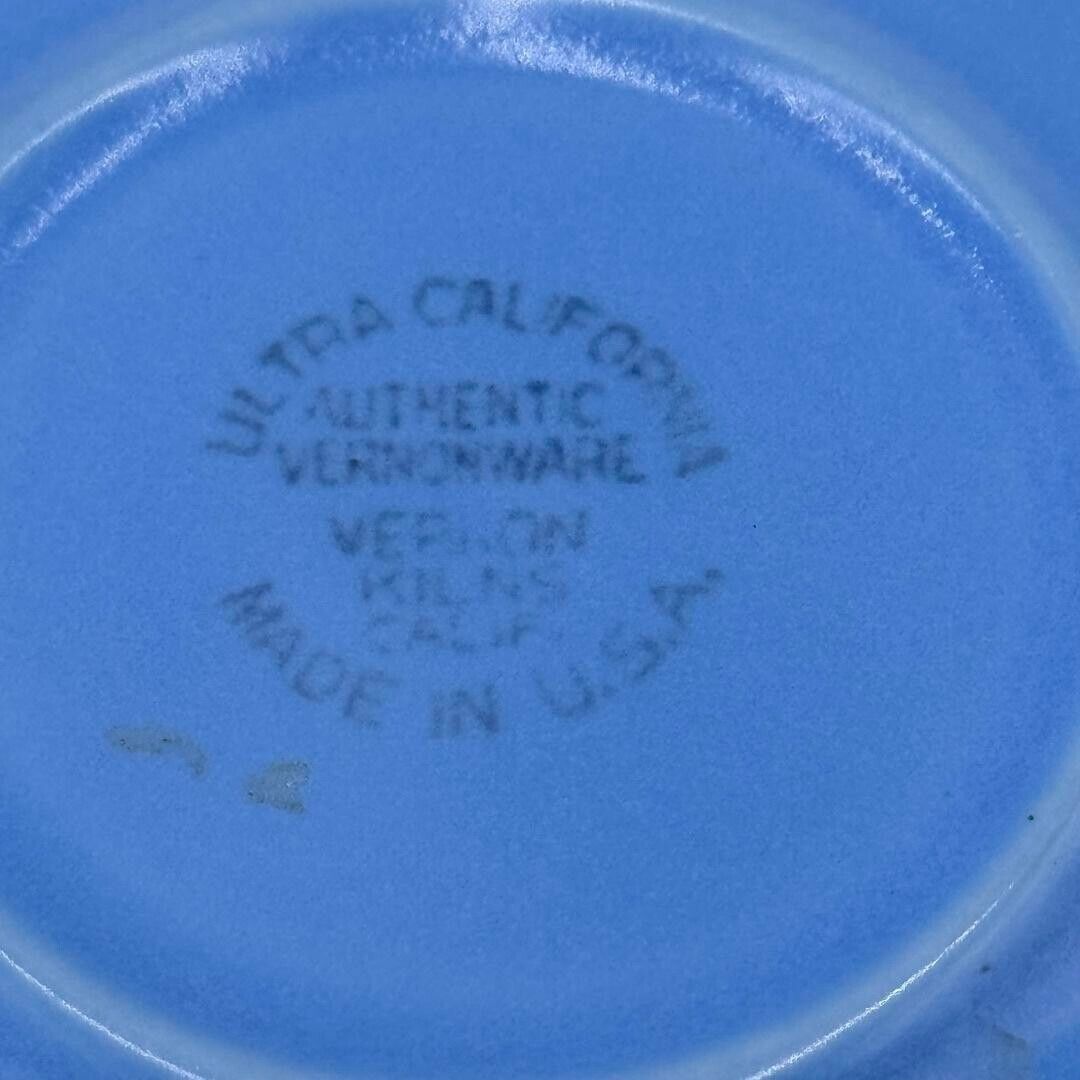 Ultra California Authentic Vernomware Kilns USA Blue Ceramic Tea Cup & Plate